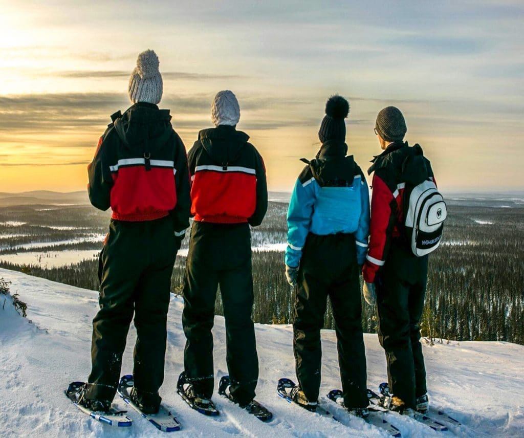 Guests on Wilderness snowshoeing with Wildmaker Lapland